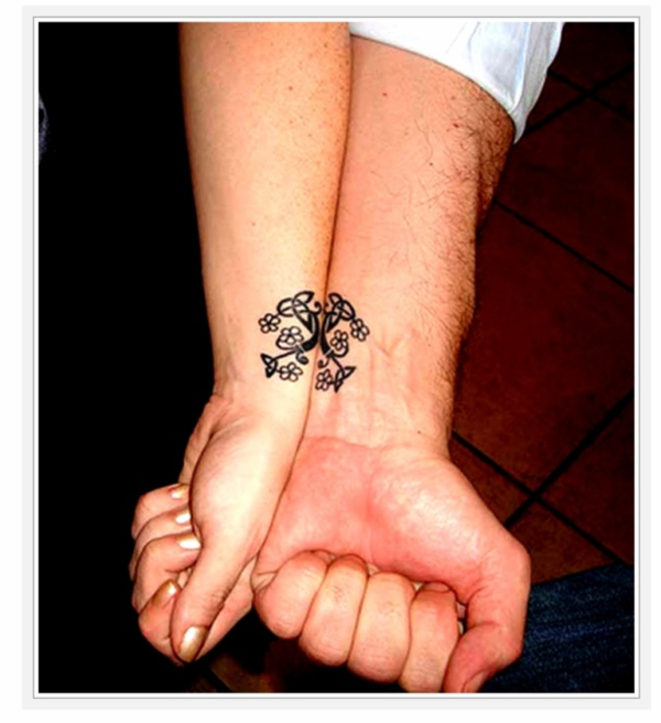 Cute Matching Couples Tattoo On Wrist