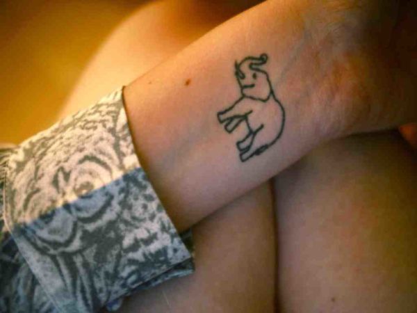 Dark Green Ink Elephant Tattoo