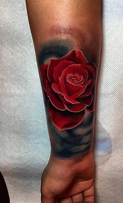 Dark Red Flower Tattoo Wrist