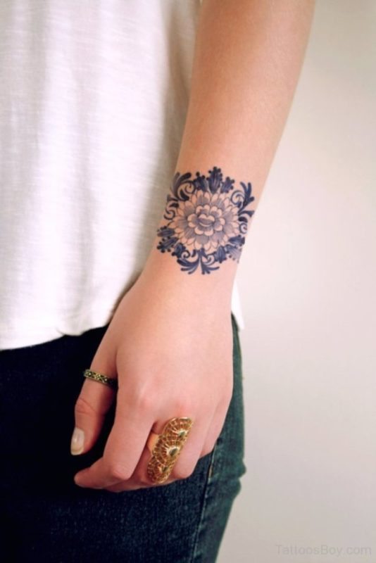 Delfts Blauw Flower Tattoo On Wrist