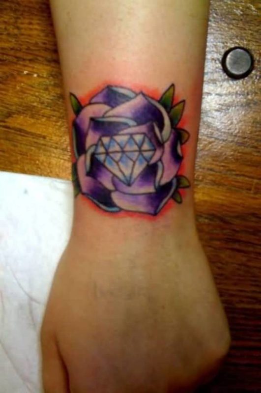 Diamond In Flower Tattoo On Wrist