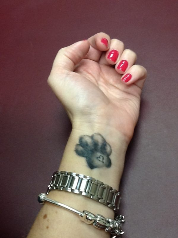 Dog Hand Foot Print Tattoo On Wrist