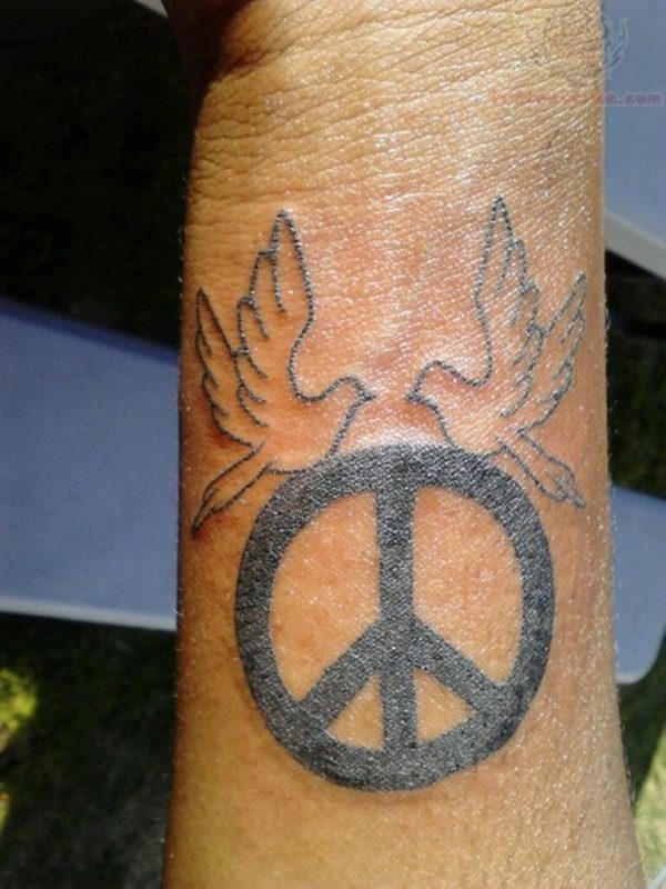 Dove And Peace Sign Tattoo