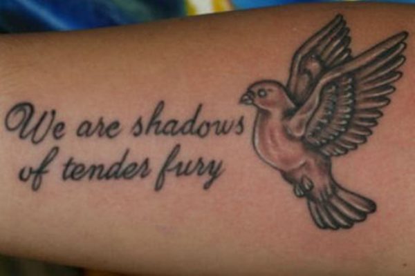 Dove And Wording Tattoo