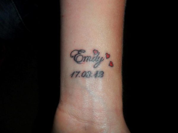 Emily Name Tattoo On Wrist'