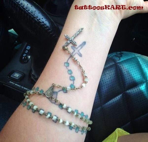 Excellent Rosary Tattoo On Wrist
