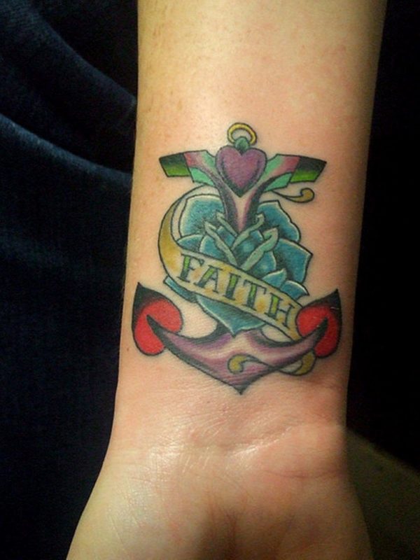 Faith Rose And  Anchor Tattoo On Wrist