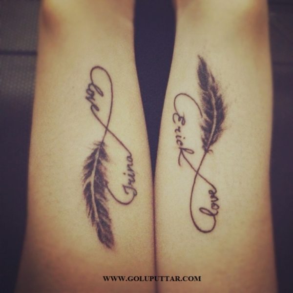 Feather And Wording Tattoo