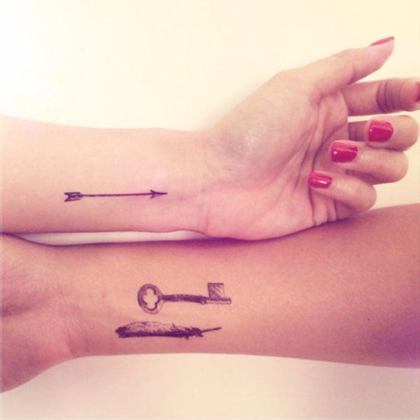 Feather Arrow And Key Tattoo