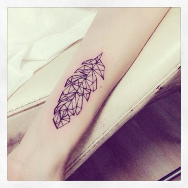 Feather Geometric Wrist Tattoo