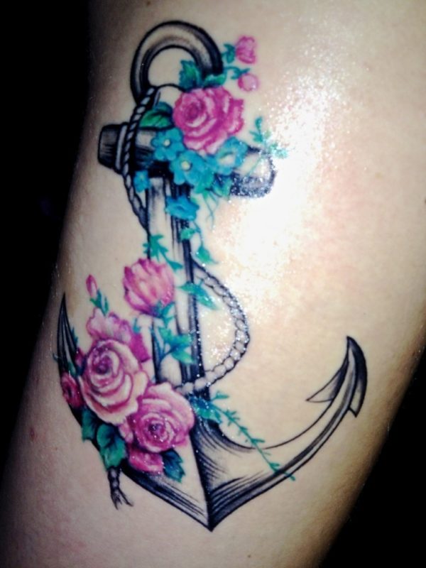 Flower And Anchor Tattoo