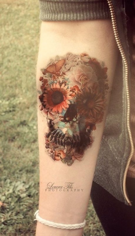 Flower Skull Wrist Tattoo