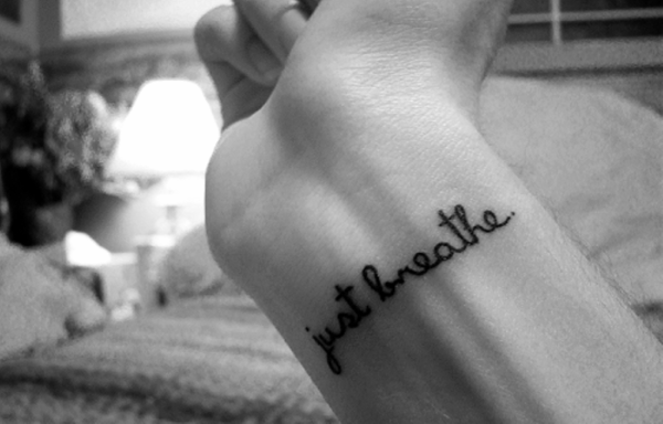 Funky Just Breathe Word Tattoo