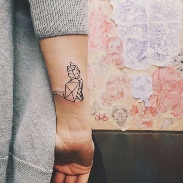 Geometric  Cat Tattoo On Wrist
