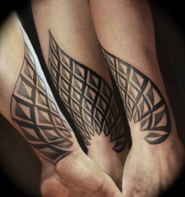 Geometric Leaf Tattoo On Wrist