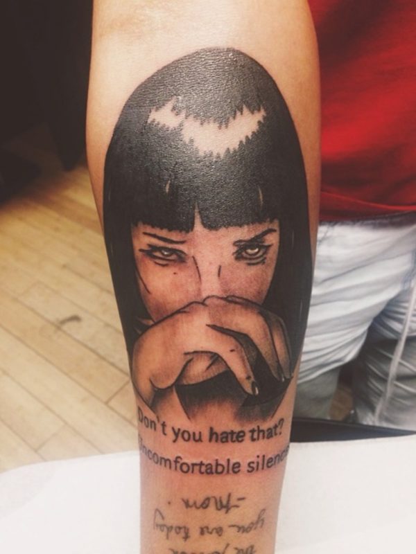 Girl And Wording Tattoo