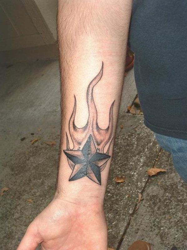 Glowing Flames And Star Tattoo