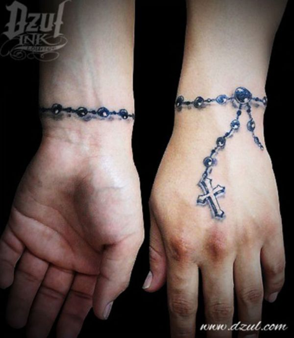 Graceful Rosary Tattoo On Wrist