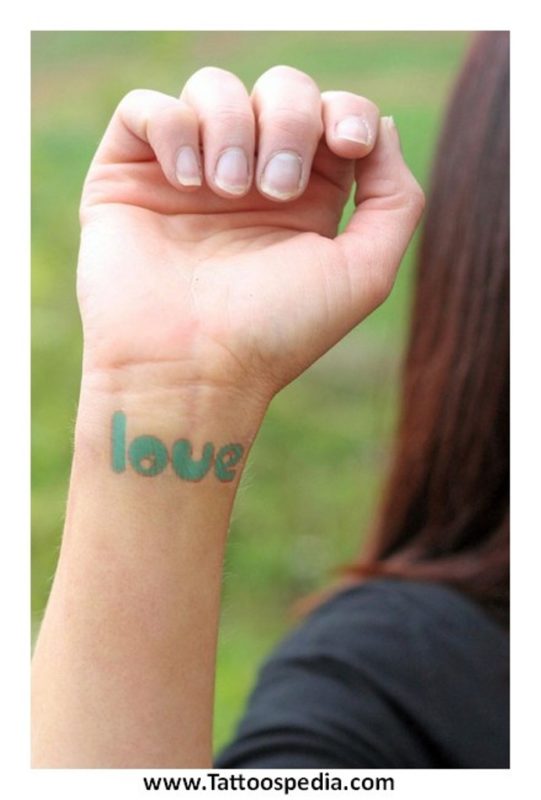 Green Love Word Tattoo