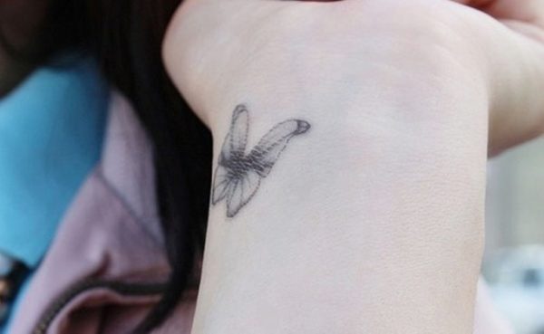 Grey Butterfly Tattoo On Wrist