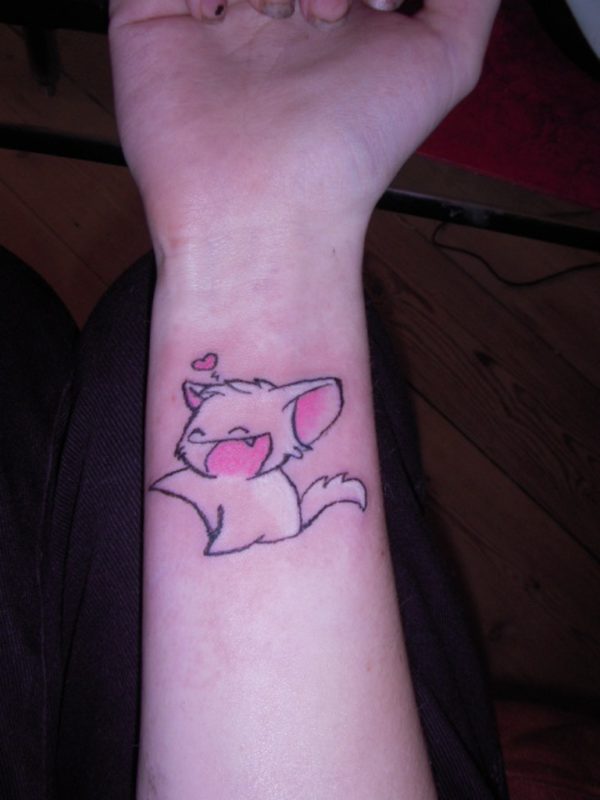 Happy  Cat Tattoo On Wrist
