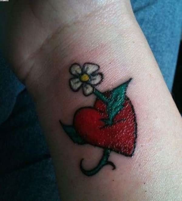 Heart Flower Tattoo On Wrist