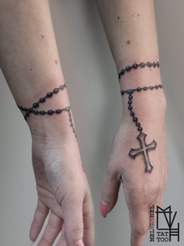 Impressive Rosary Tattoo On Wrist