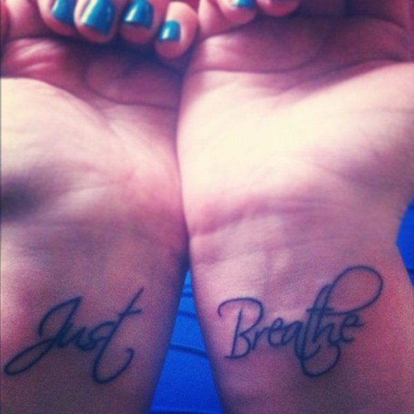 Just Breathe Lettering Tattoo On Wrist
