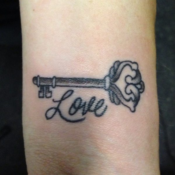Key And Love Tattoo On Wrist
