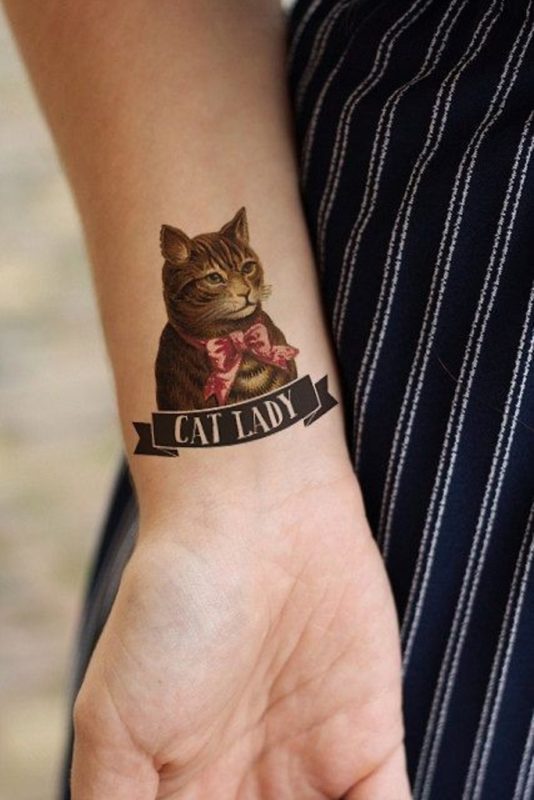 Lady Cat Tattoo On Wrist