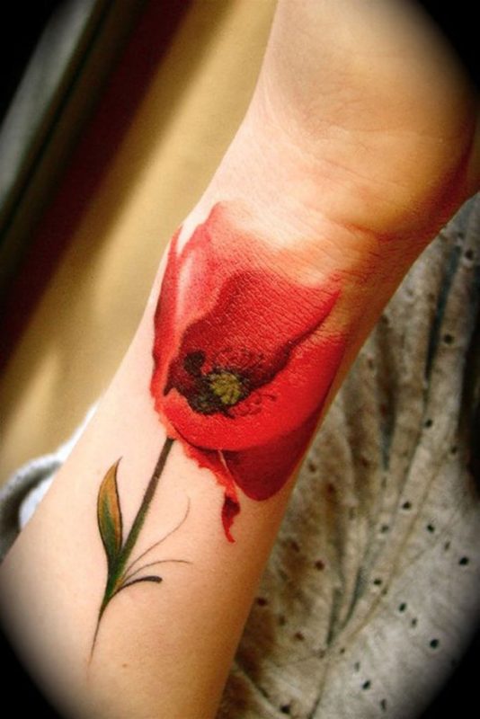 Lovely Red Flower Wrist Tattoo