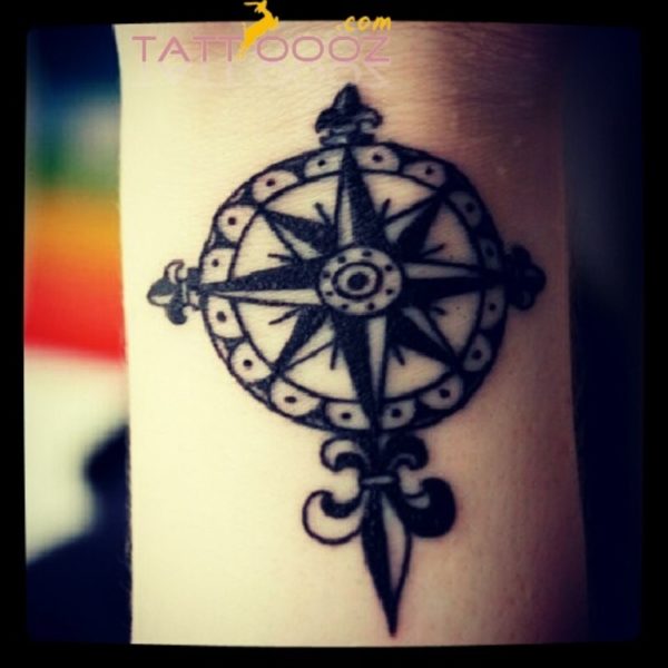 Magnetic Compass Tattoo On Wrist