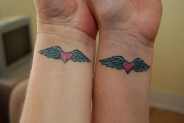 Matching Heart With Angel Wings Tattoo