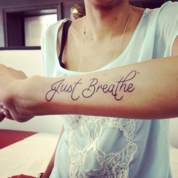Nice Just Breathe Word Tattoo