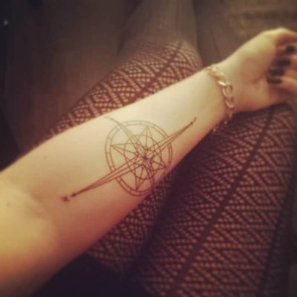 Outline Compass Tattoo