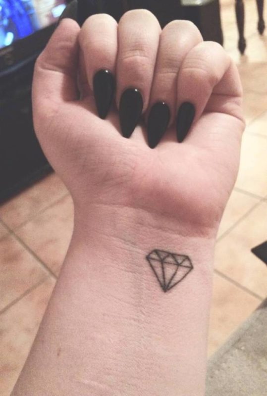Outline Diamond Tattoo On Wrist
