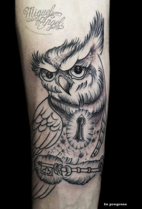 Owl And Key Tattoo