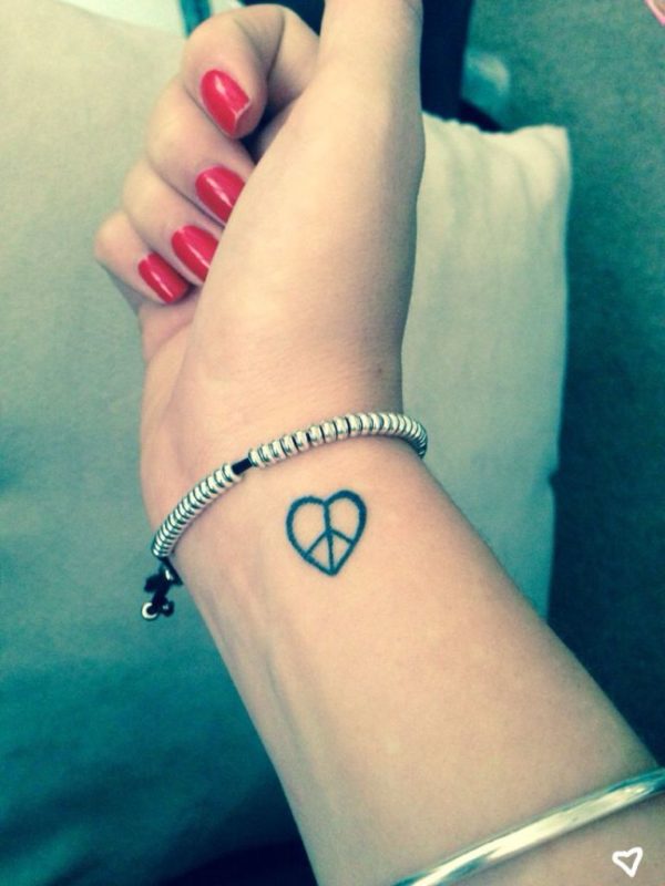 Peace Heart Tattoo On Wrist