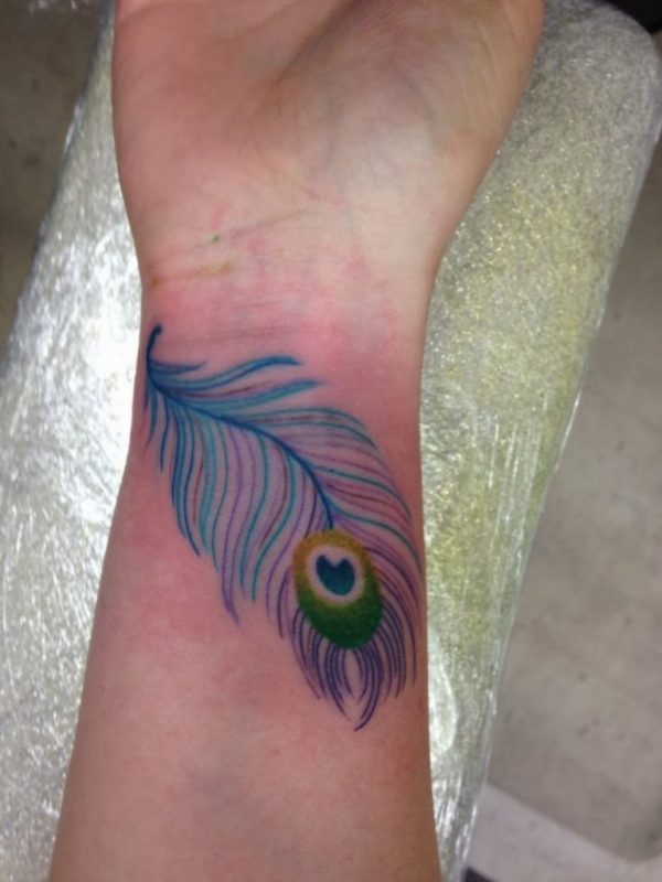 Peacock Feather Wrist Tattoo