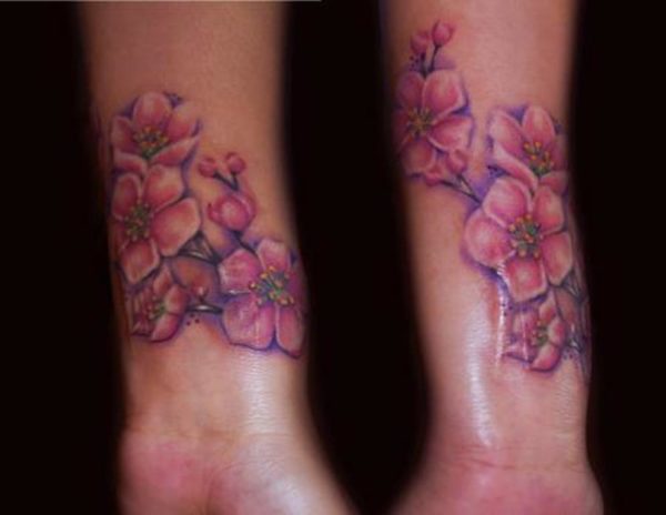 Pink Flower Tattoo On Wrist