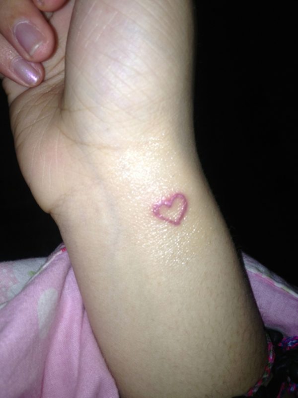 Pink Heart Tattoo On Wrist