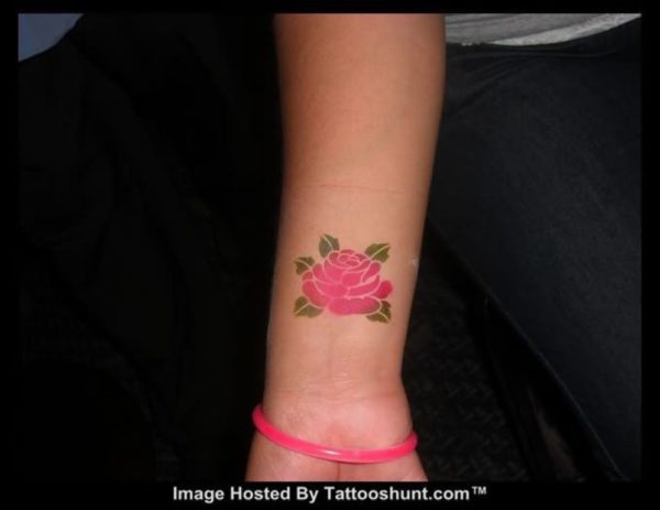 Pink Rose Tattoo On Wrist