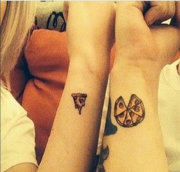 Pizza Tattoo On Couple Wrist