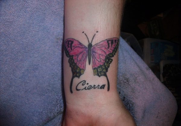 Pretty Butterfly And Name Tattoo