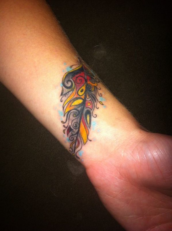 Pretty Feather Tattoo On Wrist