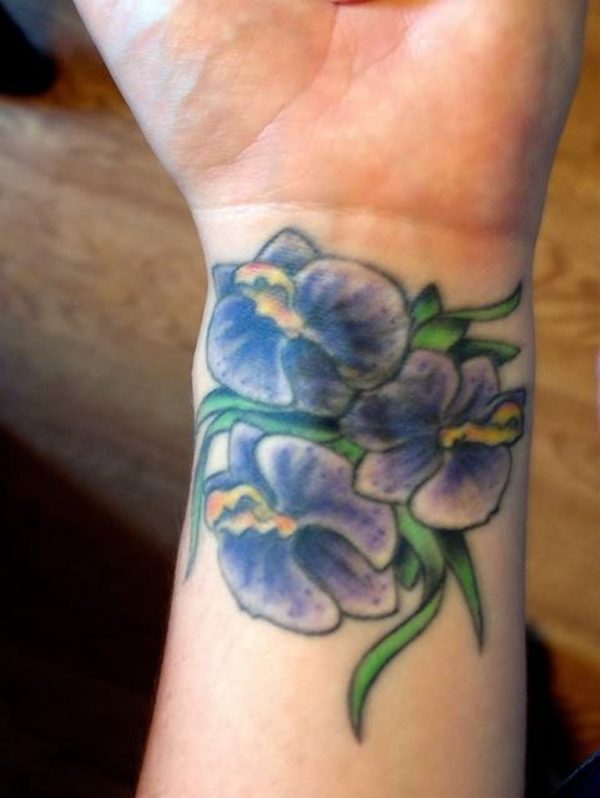 Purple Orchid Tattoo On Left Wrist