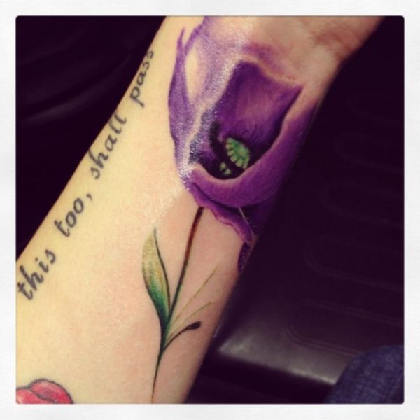 Purple Poppy Flower Tattoo On Wrist