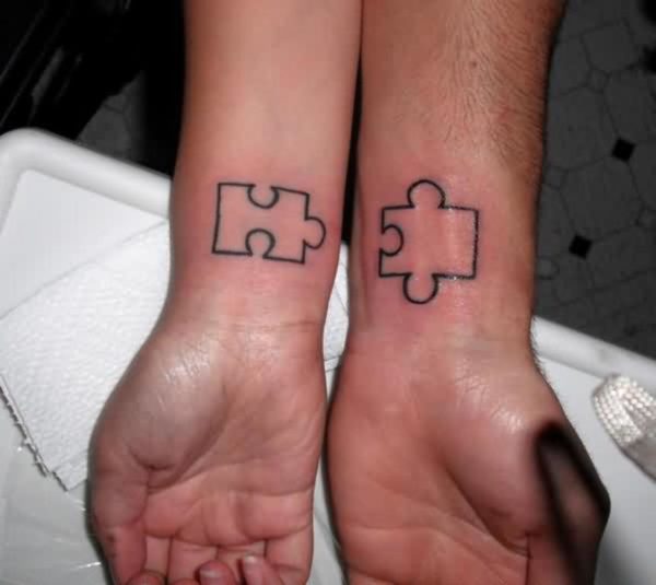 Puzzle Outline Couple Tattoos On Wrist
