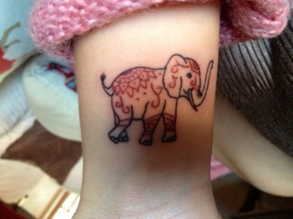 Red Color Elephant Tattoo