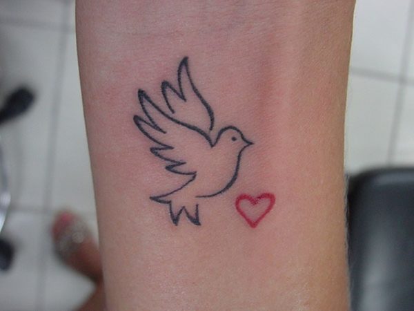 Red Heart And Dove Tattoo